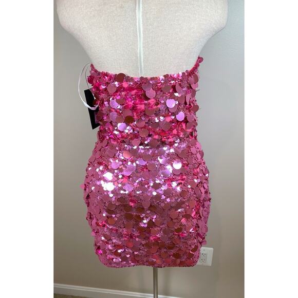 Retrofete Nolia Sequin Embellished Strapless Candy Pink Mini Dress Size Medium - Picture 6 of 9